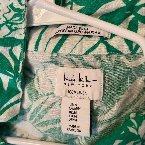 Nicole Miller Green and White Collar Button Down Shirt 100% linen size M - Picture 8 of 8